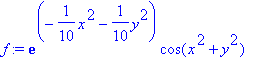 f := exp(-1/10*x^2-1/10*y^2)*cos(x^2+y^2)