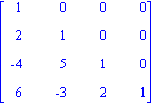 matrix([[1, 0, 0, 0], [2, 1, 0, 0], [-4, 5, 1, 0], [6, -3, 2, 1]])