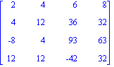 matrix([[2, 4, 6, 8], [4, 12, 36, 32], [-8, 4, 93, 63], [12, 12, -42, 32]])